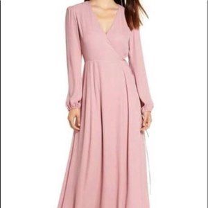 WAYF LILA WRAP MAXI DRESS Xs wedding engagement shower pink long sleeve v neck